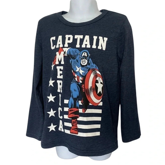 Captain America Marvel Graphic Boys Long Sleeve Crew Neck Tee Size 6 - Picture 6 of 6